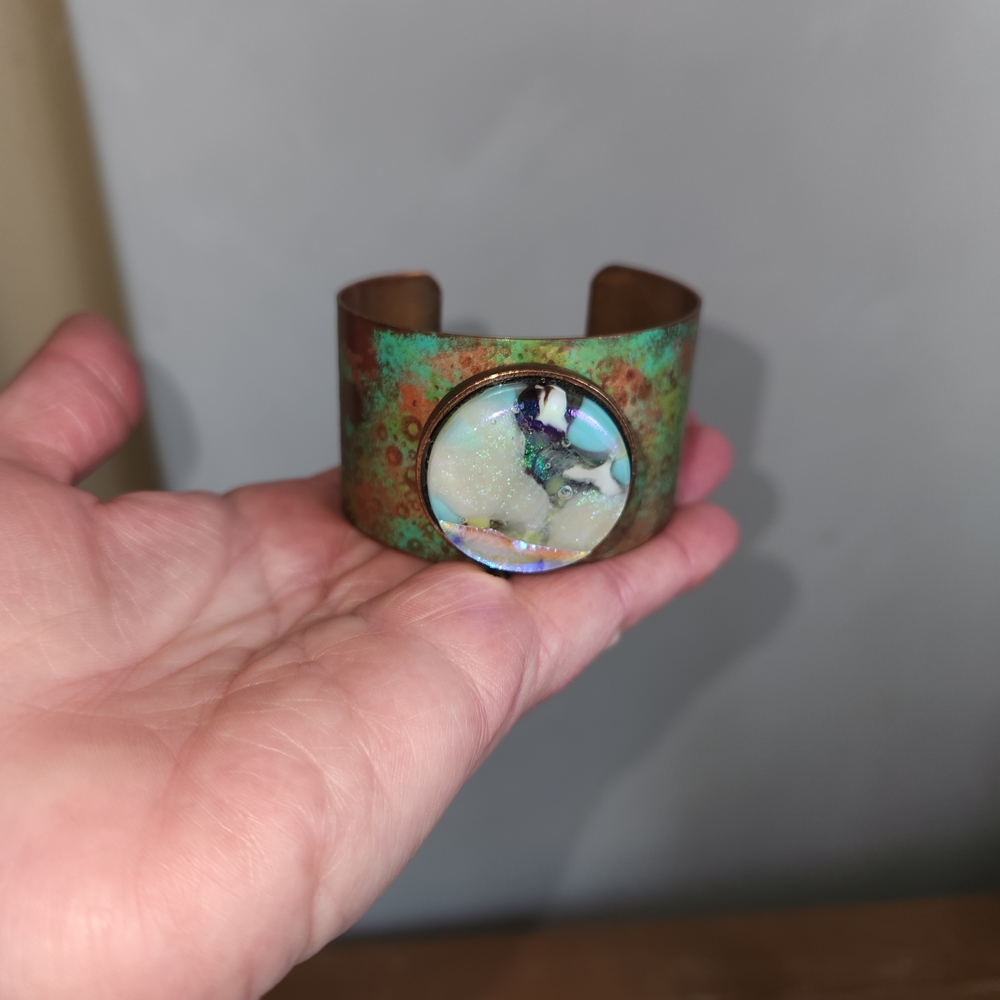 Copper And Dichroic Glass Cuff - Picture 5 of 6